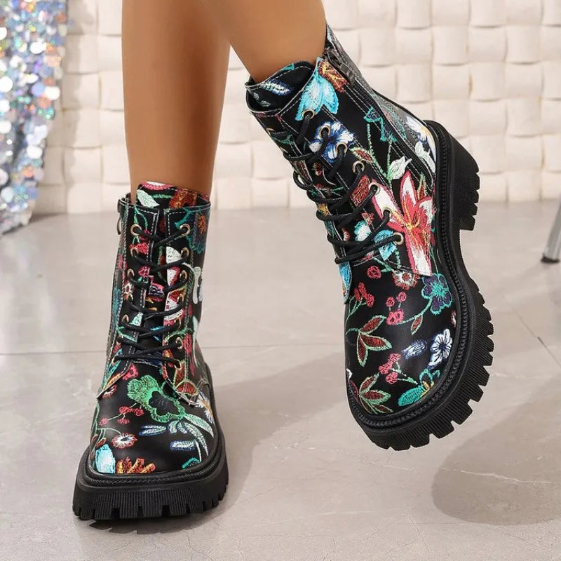 "Floral Print" Barrel Boots