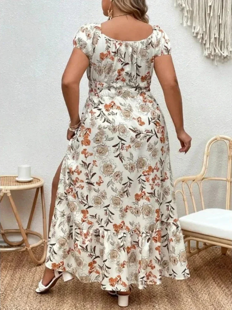 "Elegant Plus-Size" Floral Dress