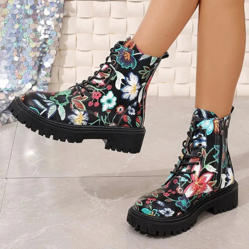 "Floral Print" Barrel Boots