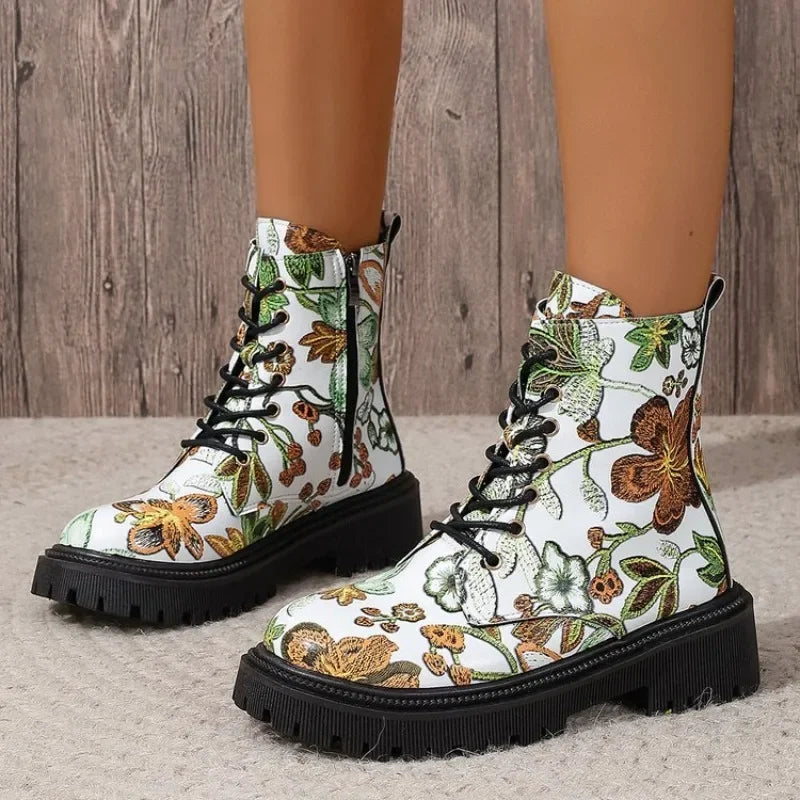 "Floral Print" Barrel Boots