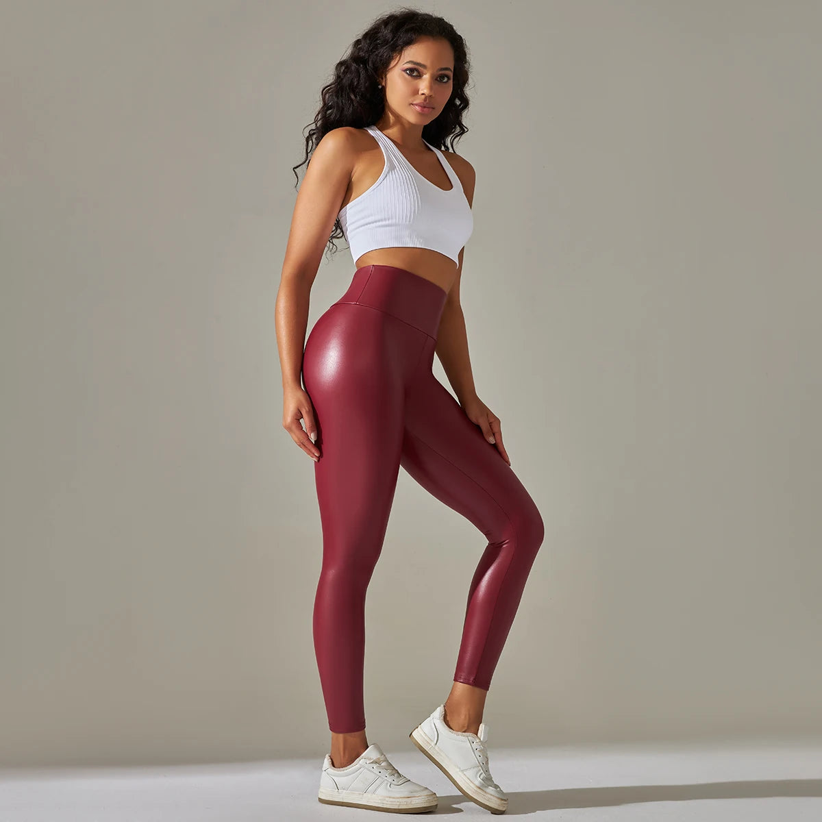 "Solid Leather" Casual Leggings