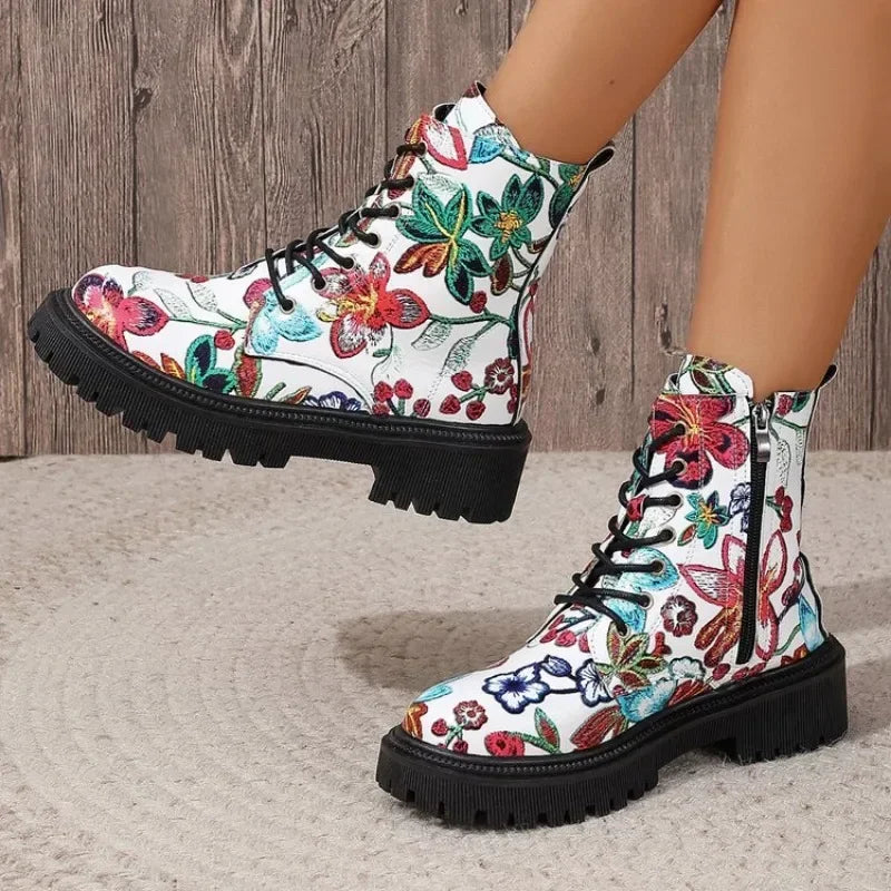 "Floral Print" Barrel Boots