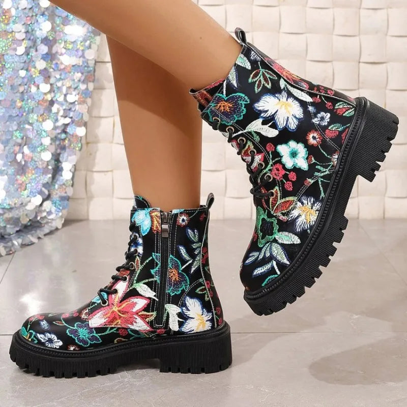 "Floral Print" Barrel Boots
