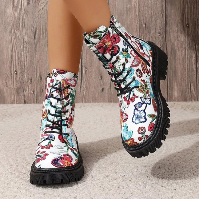 "Floral Print" Barrel Boots