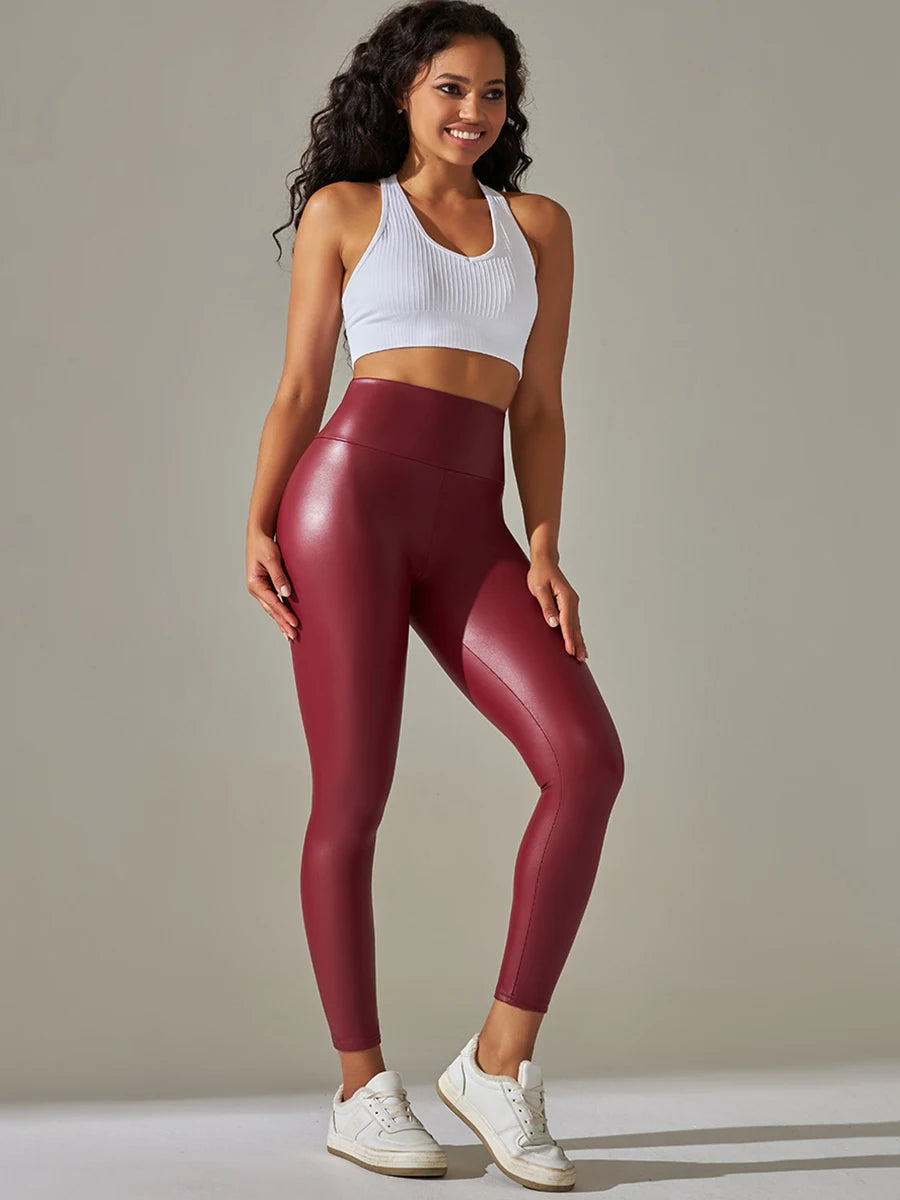 "Solid Leather" Casual Leggings