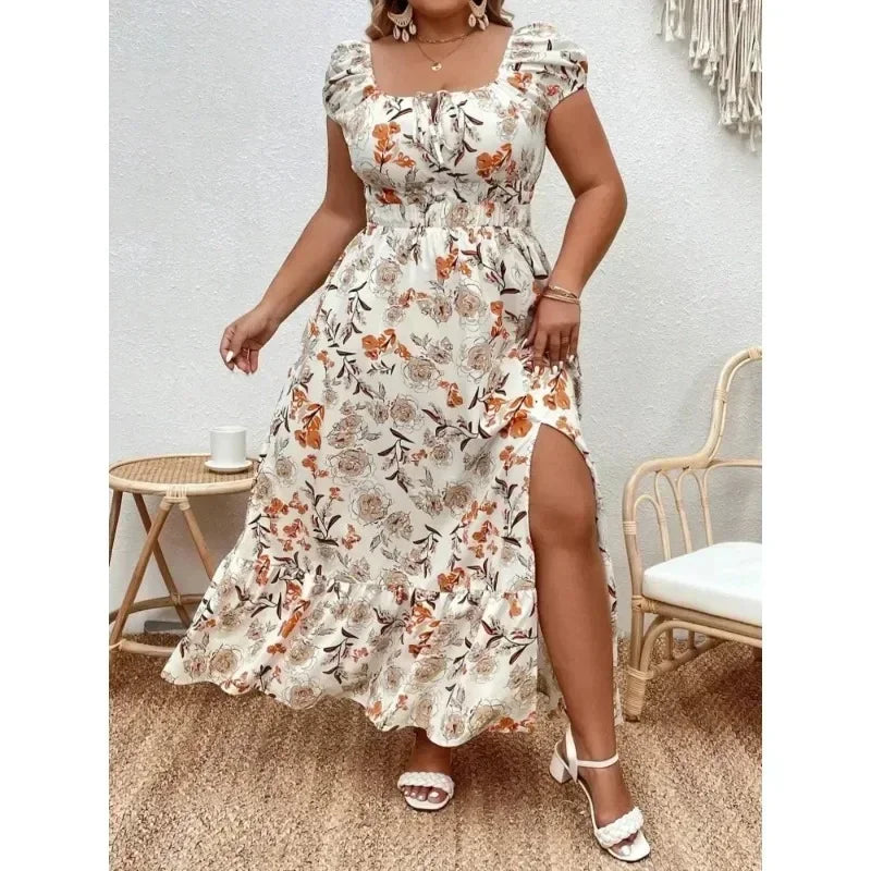 "Elegant Plus-Size" Floral Dress